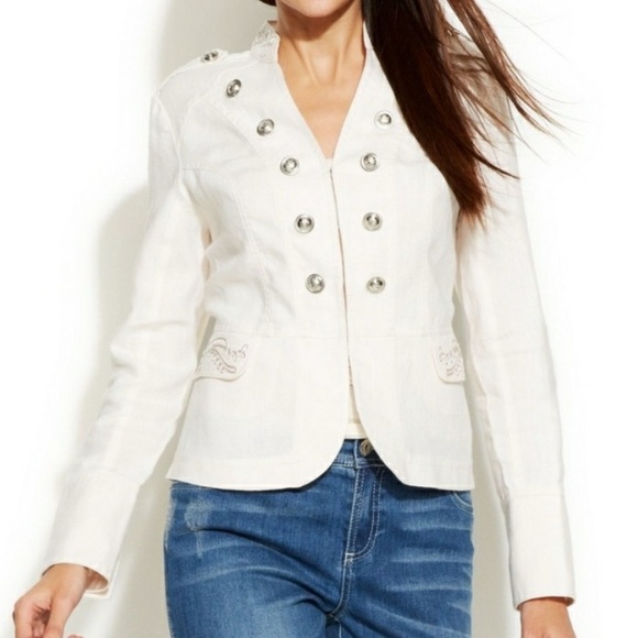 INC Woman 100% Linen Jacket Military Sz OX Plus Size White NWOT - Picture 1 of 9